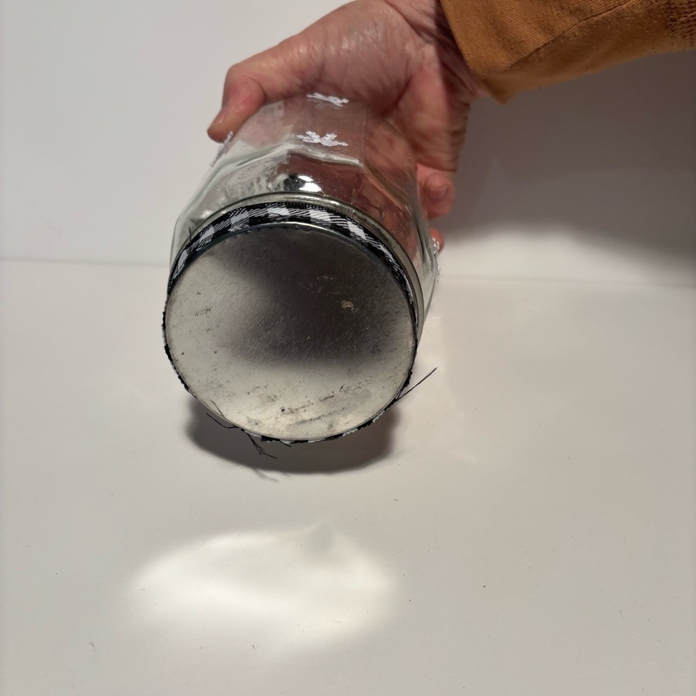 Hand Made Mason Jar Snow Globe with Snowman & Glittery Snowflakes 6 inches - Picture 3 of 4